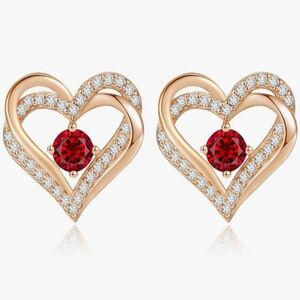 .925 Stunning Rose Gold and Red Heart Earrings